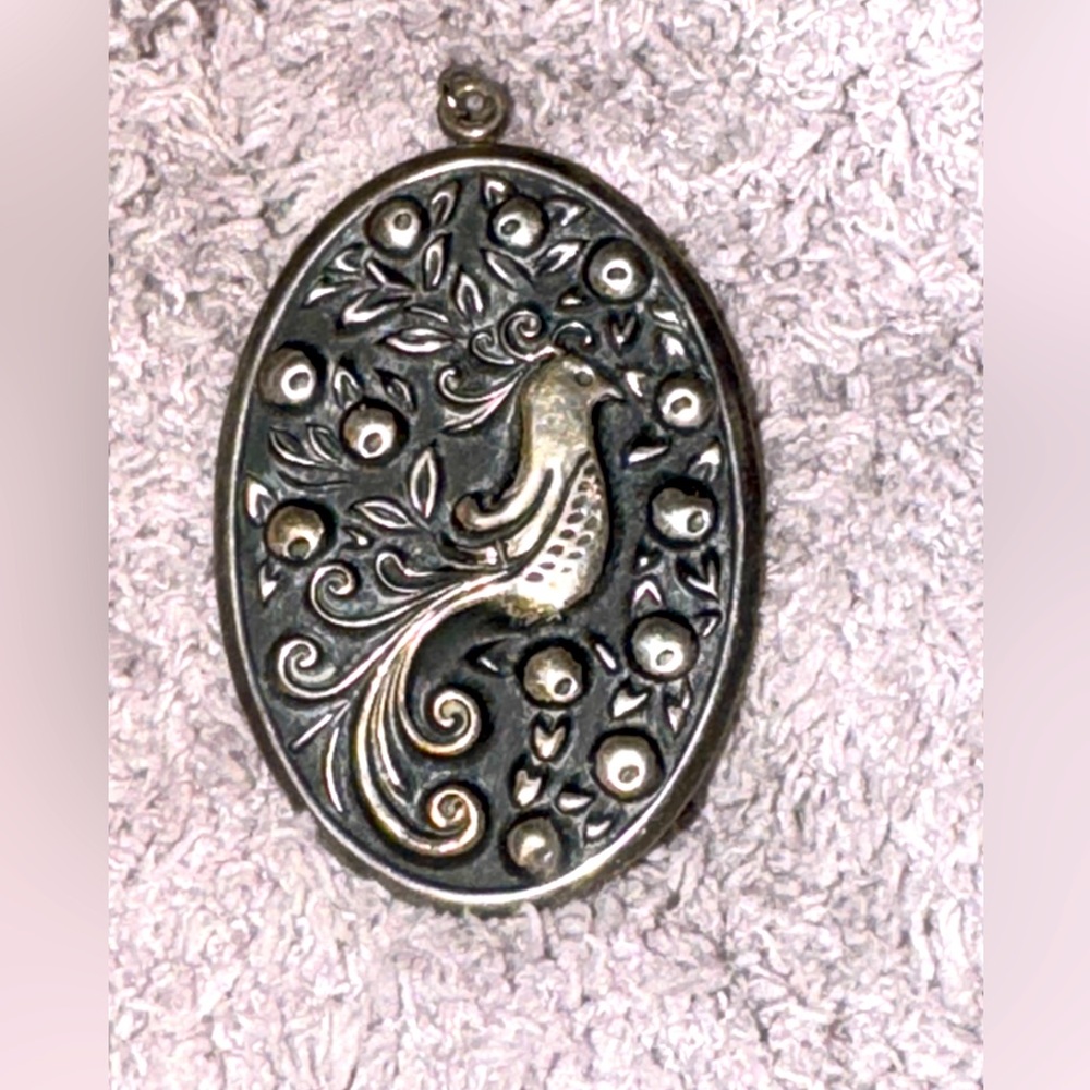 Partridge in Tree Sterling Silver Pendant LARGE Vintage Jewelry